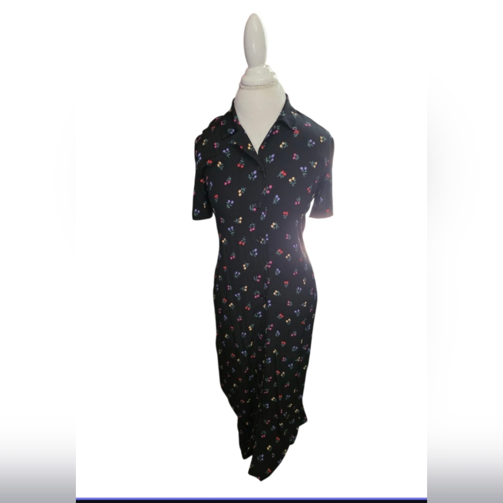 Talbots Blue and White Short Sleeve Notched Collar Shirt Dress Sz 4